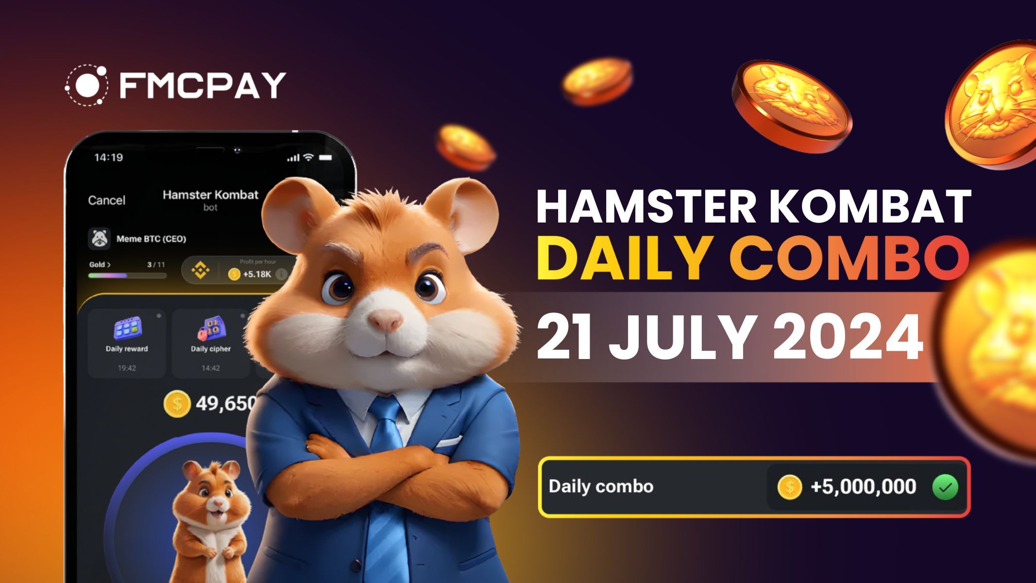 Hamster Kombat Daily Combo, July 21 Claim 5M Coins FMCPay News